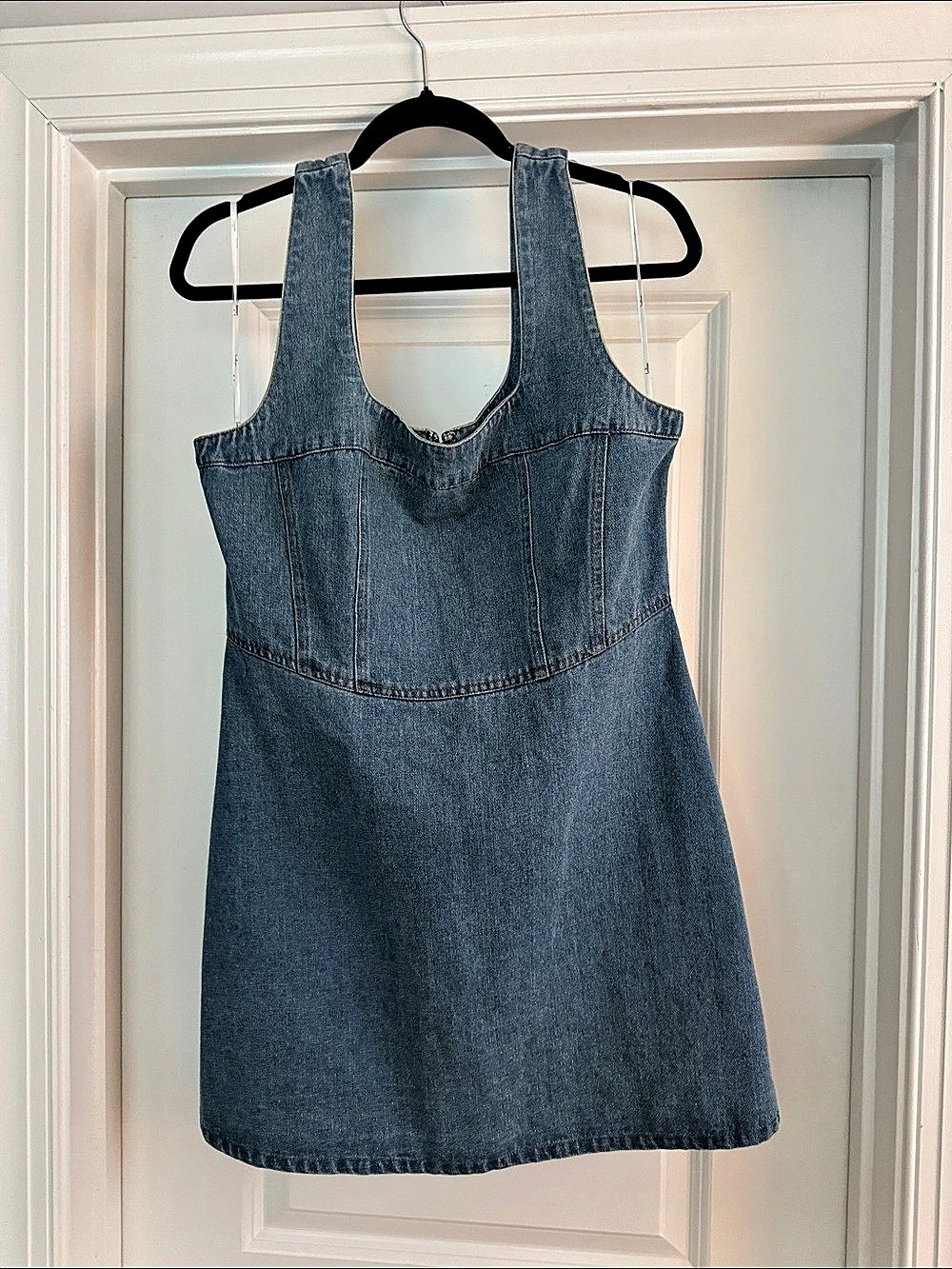 Lulus So Delighted Medium Wash Denim Corset Seam Mini Dress Denim Corset Mini